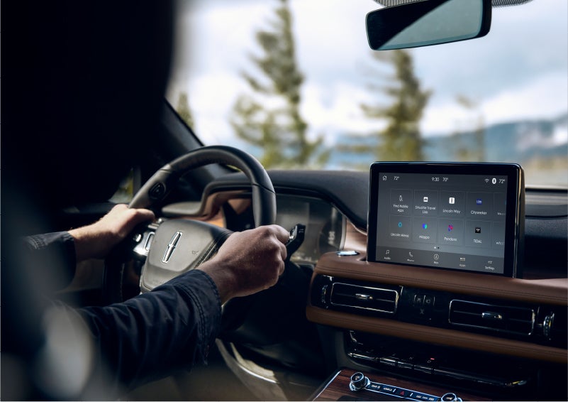 The Lincoln+Alexa app screen is displayed in the center screen of a 2023 Lincoln Aviator® Grand Touring SUV | Fair Oaks Lincoln in Naperville IL