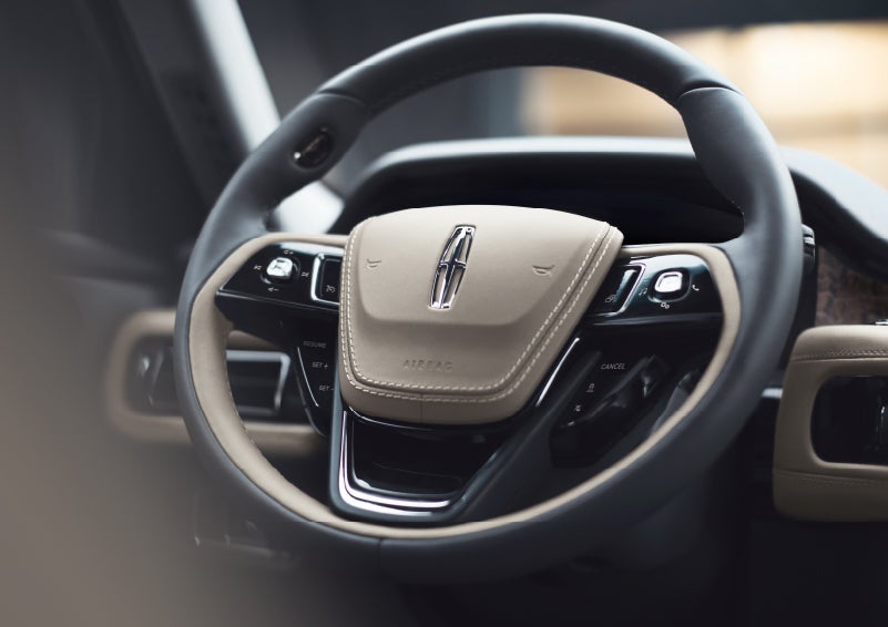 The intuitively placed controls of the steering wheel on a 2024 Lincoln Aviator® SUV | Fair Oaks Lincoln in Naperville IL